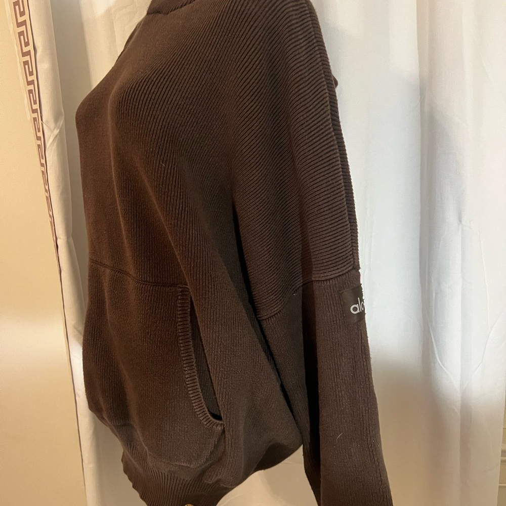 ALO Yoga Ribbed Scholar Hoodie for Women in Brown - Picture 5 of 7